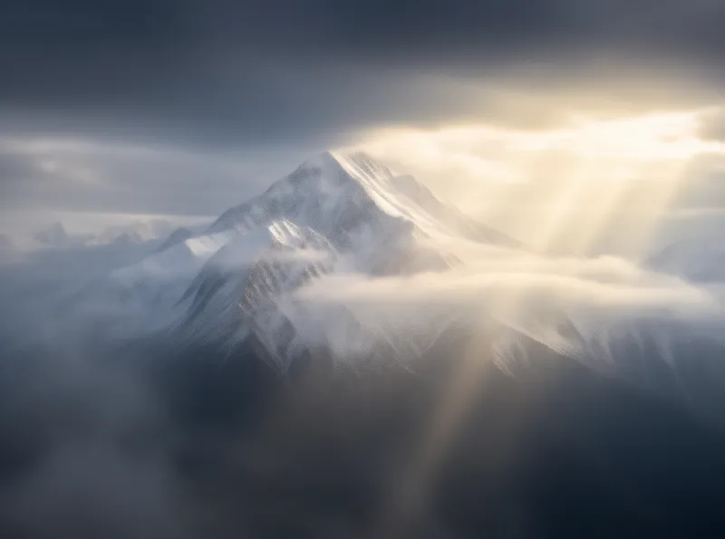 Sunlit Majestic Snow Peak