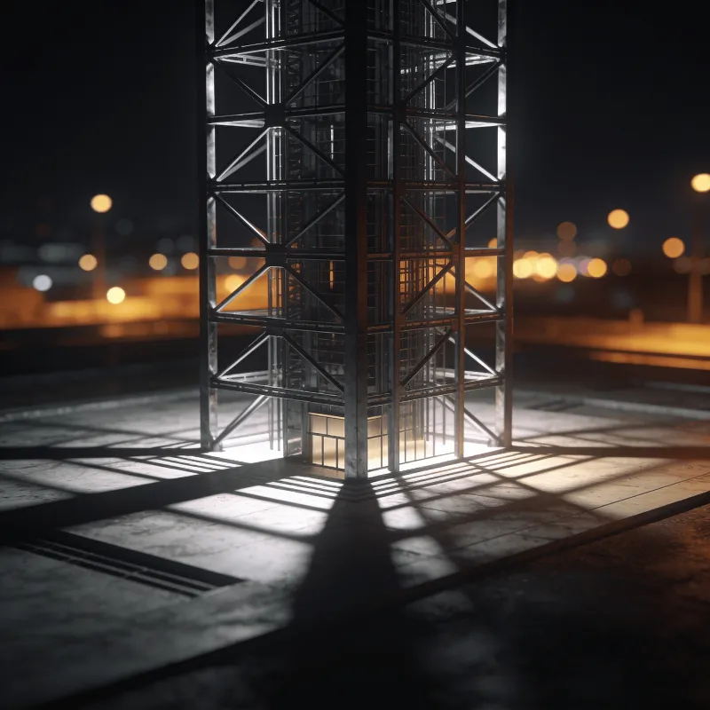 Tower with Steel Frame — Night With Warm Lights