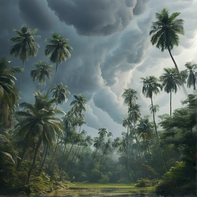 Stormy Palm Jungle Waterscape