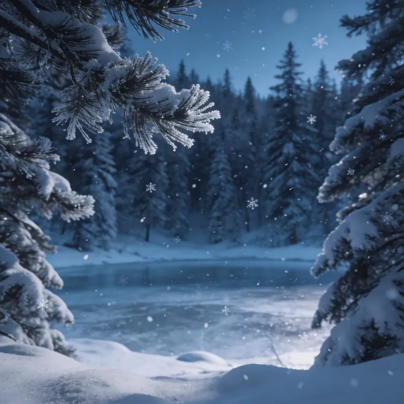 Frozen Lake Beneath Quiet Pines