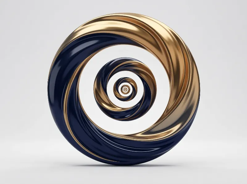Spiral 3D Object with Gold and Navy