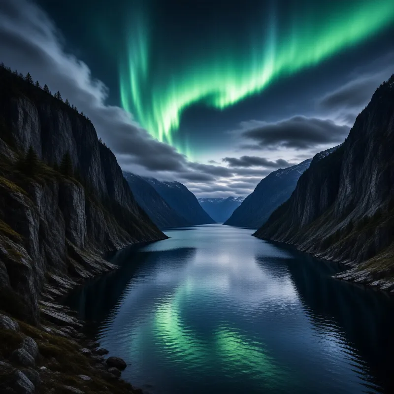 Aurora Fjord Landscape