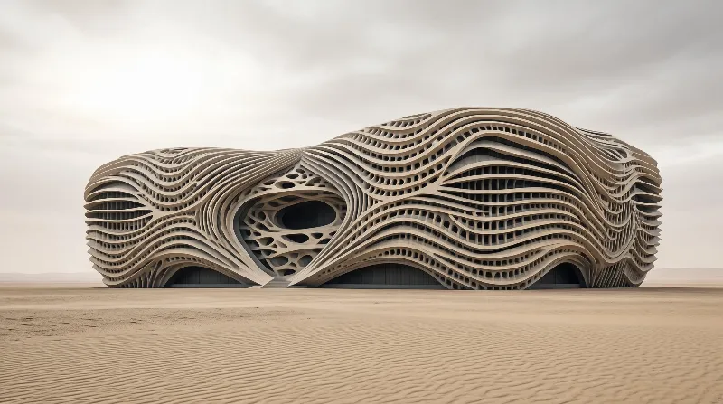 Modern Wave - Shaped Building in Desert