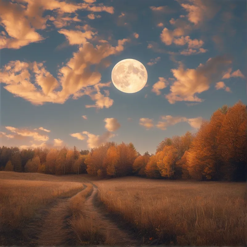 Full Moon Over Autumn Fields