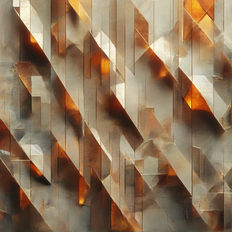 Textured surface displays sharp diagonal lines intersecting vertical strips in earthy tones under strong light.