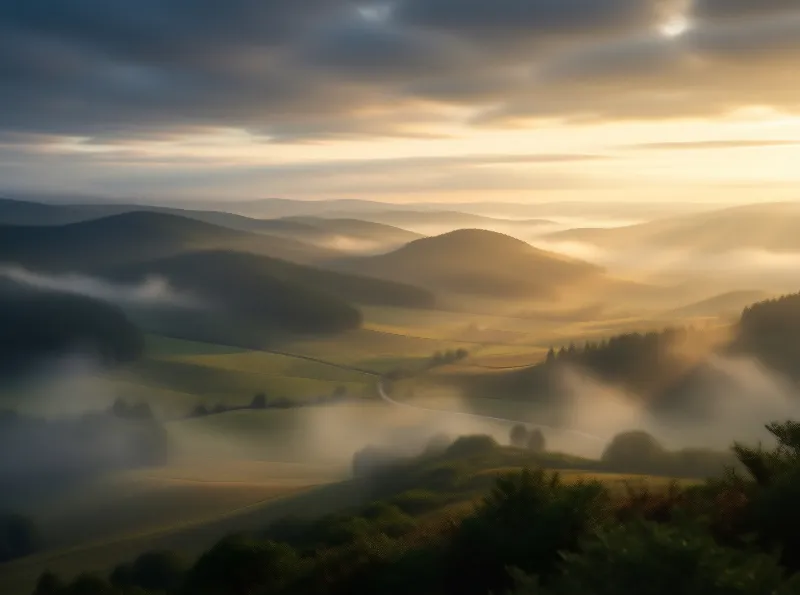 Misty Sunrise in Rolling Hills
