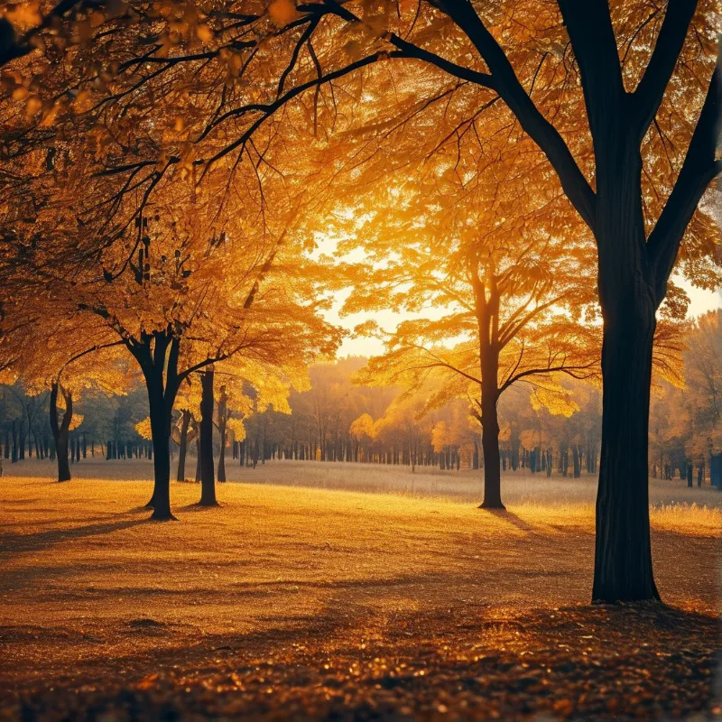 Golden Autumn Grove at Sunset
