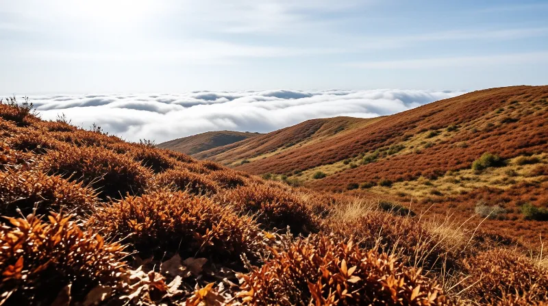 Red Hills Above Sea of Clouds