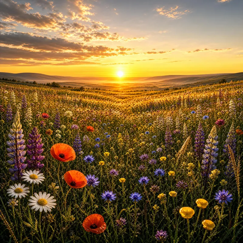 Sunset Over Wildflower Meadow