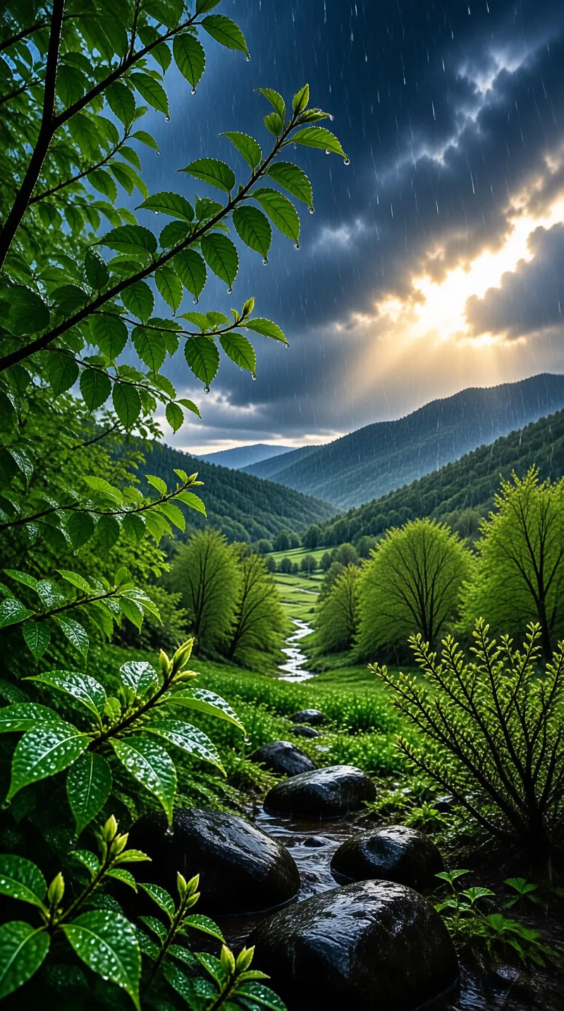 Rainy Mountain Valley Scene