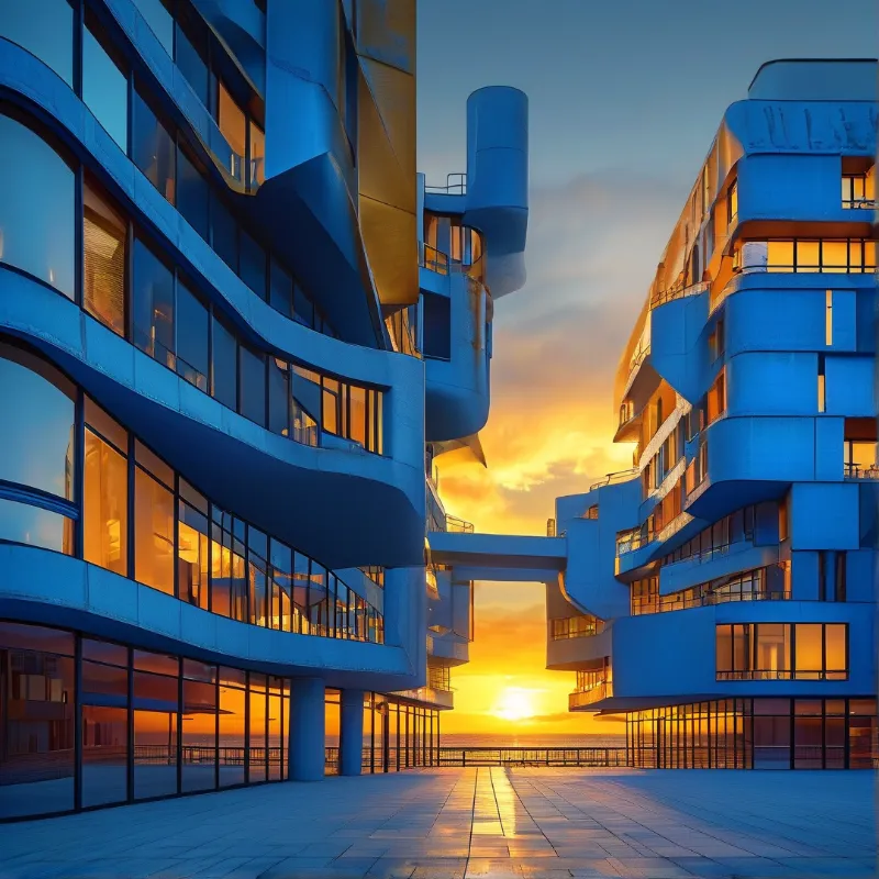 Futuristic Blue Apartments Dusk