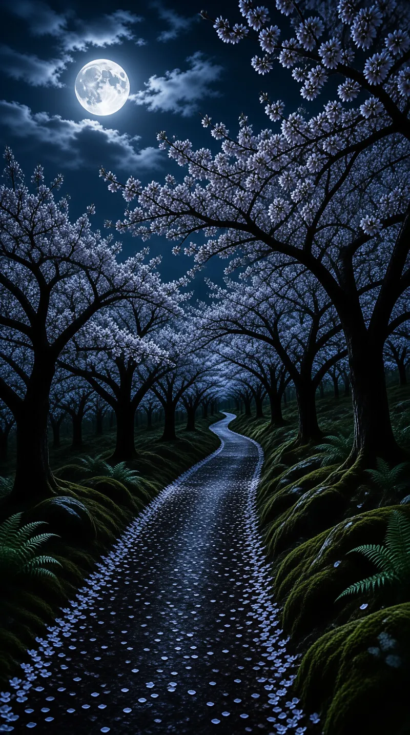 Moonlit Path of Blossoms