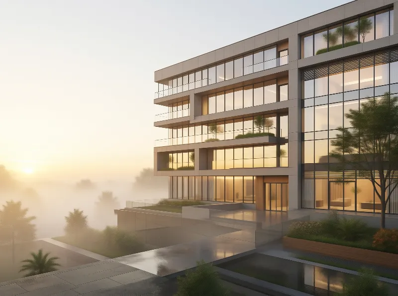Modern Building in Mist