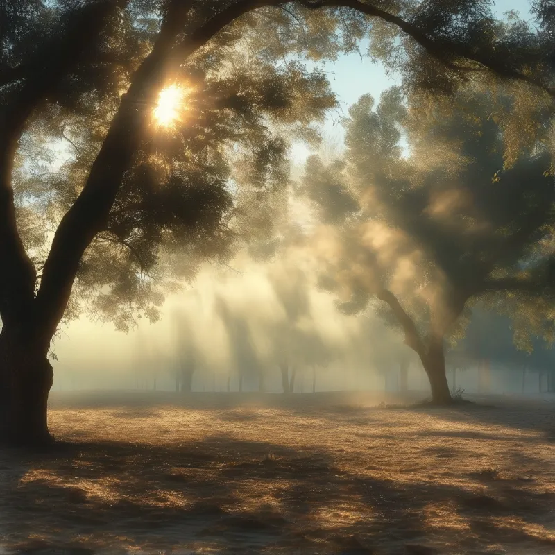 Sunlit Misty Forest