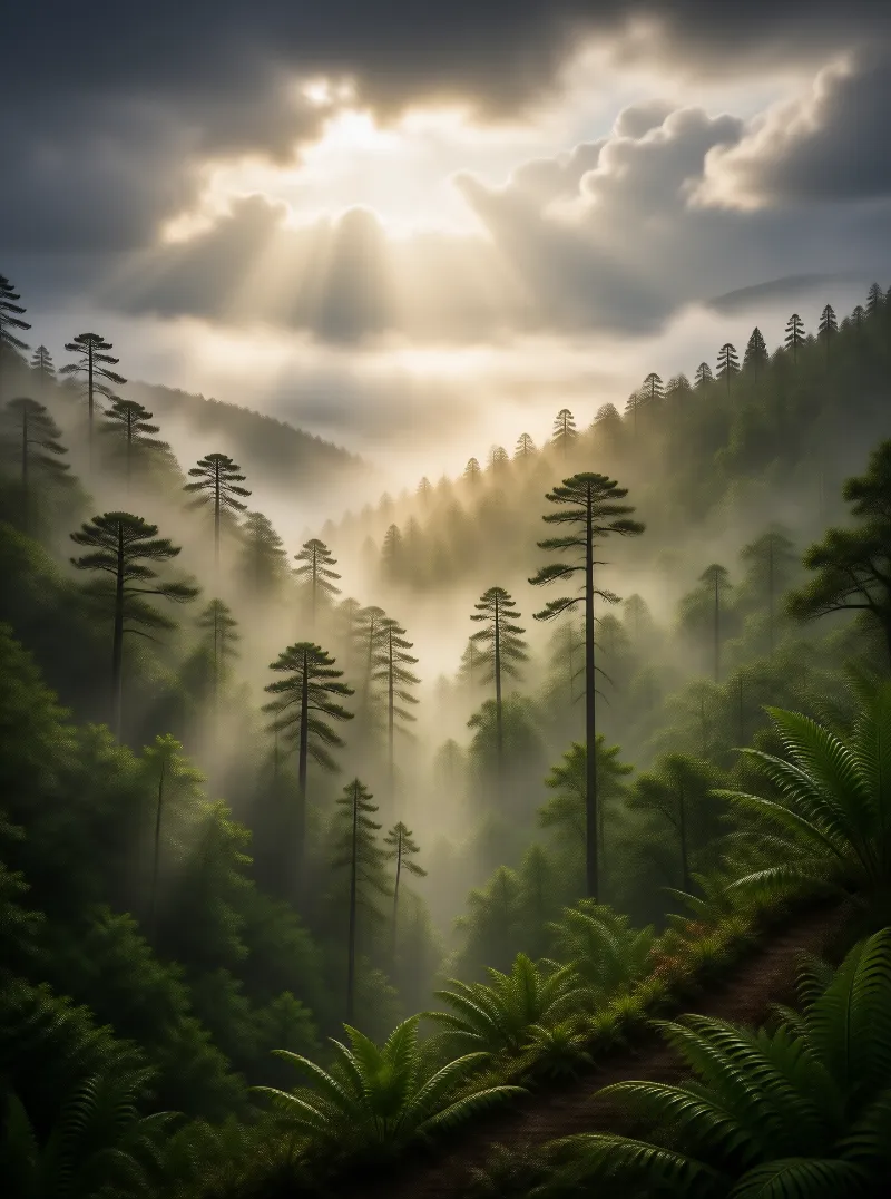 Misty Forest Sunbeams