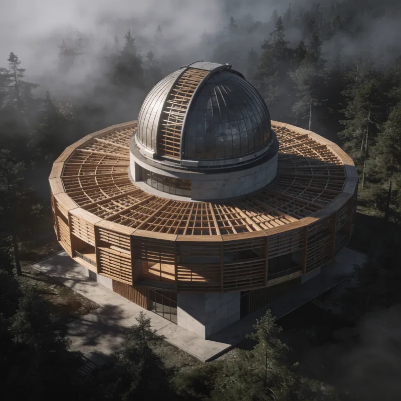 Observatory with Wooden Lattice — Misty Forest