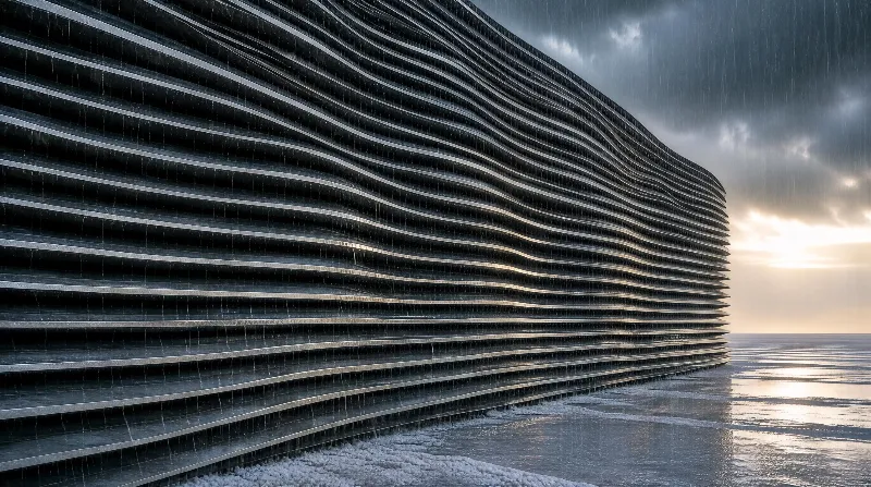 Modern Wave - Shaped Building by the Sea