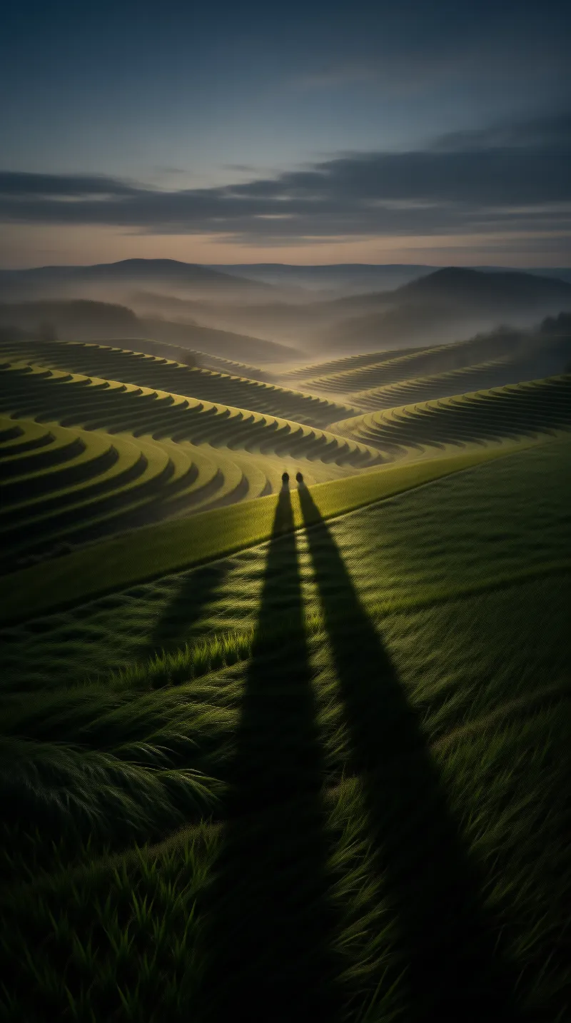Silhouettes on Misty Hills