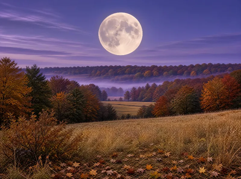 Full Moon Over Autumn Valley