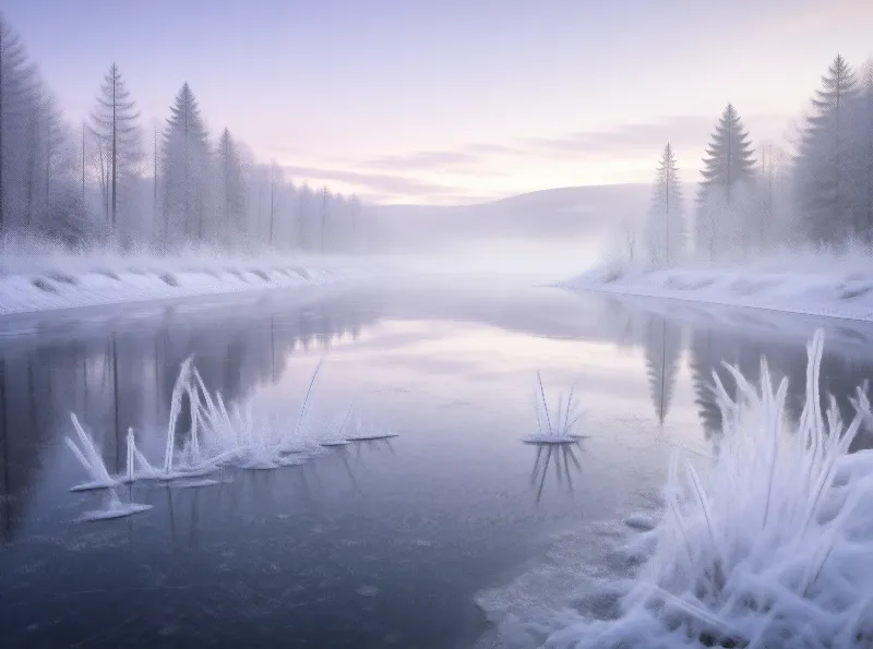Misty Winter River Landscape