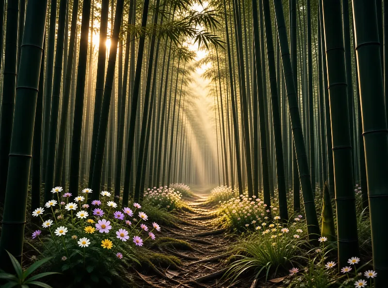 Sunlit Bamboo Path