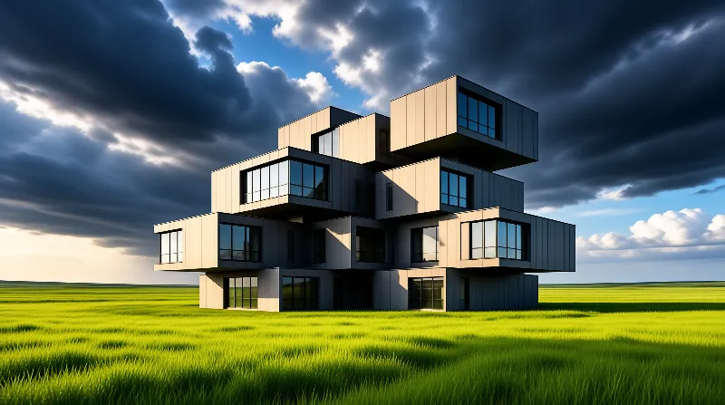 Modern House in Green Field