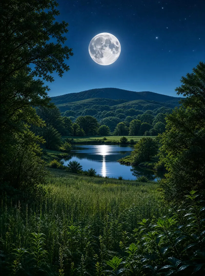 Moonlit River Landscape