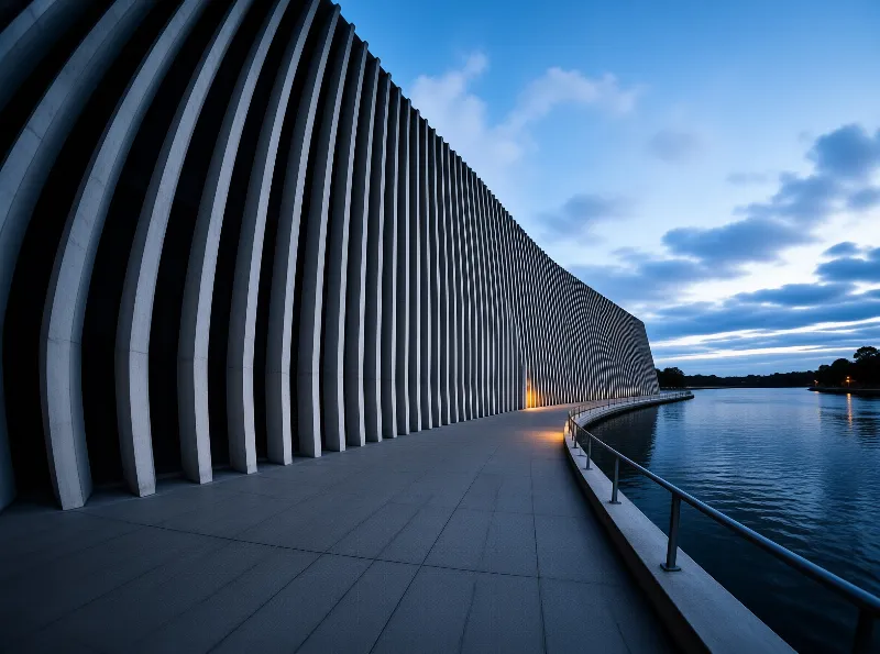 Curved Modern Building at Dusk