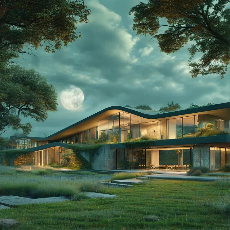 Modern Wave House Under Moon