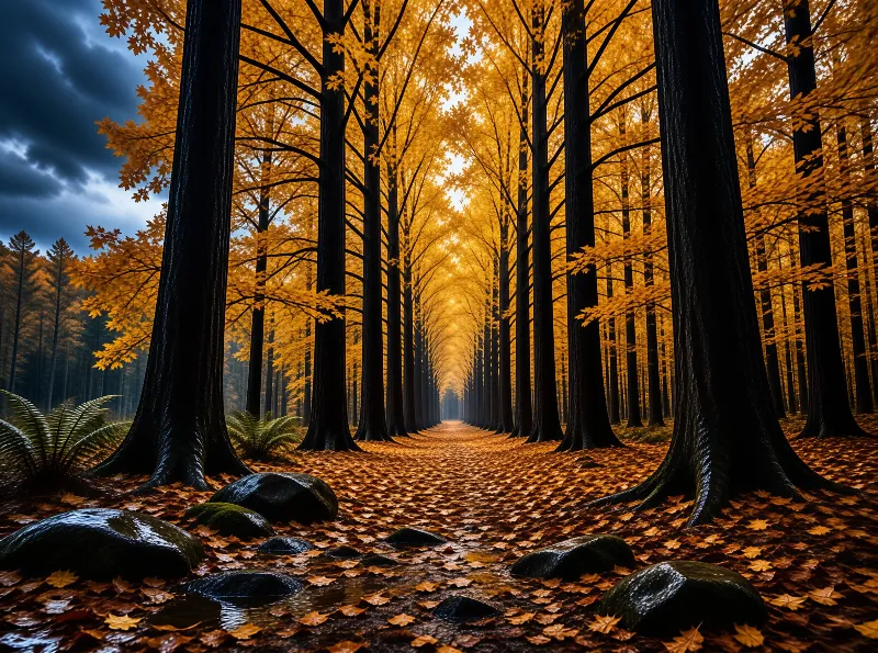 Golden Autumn Forest Path