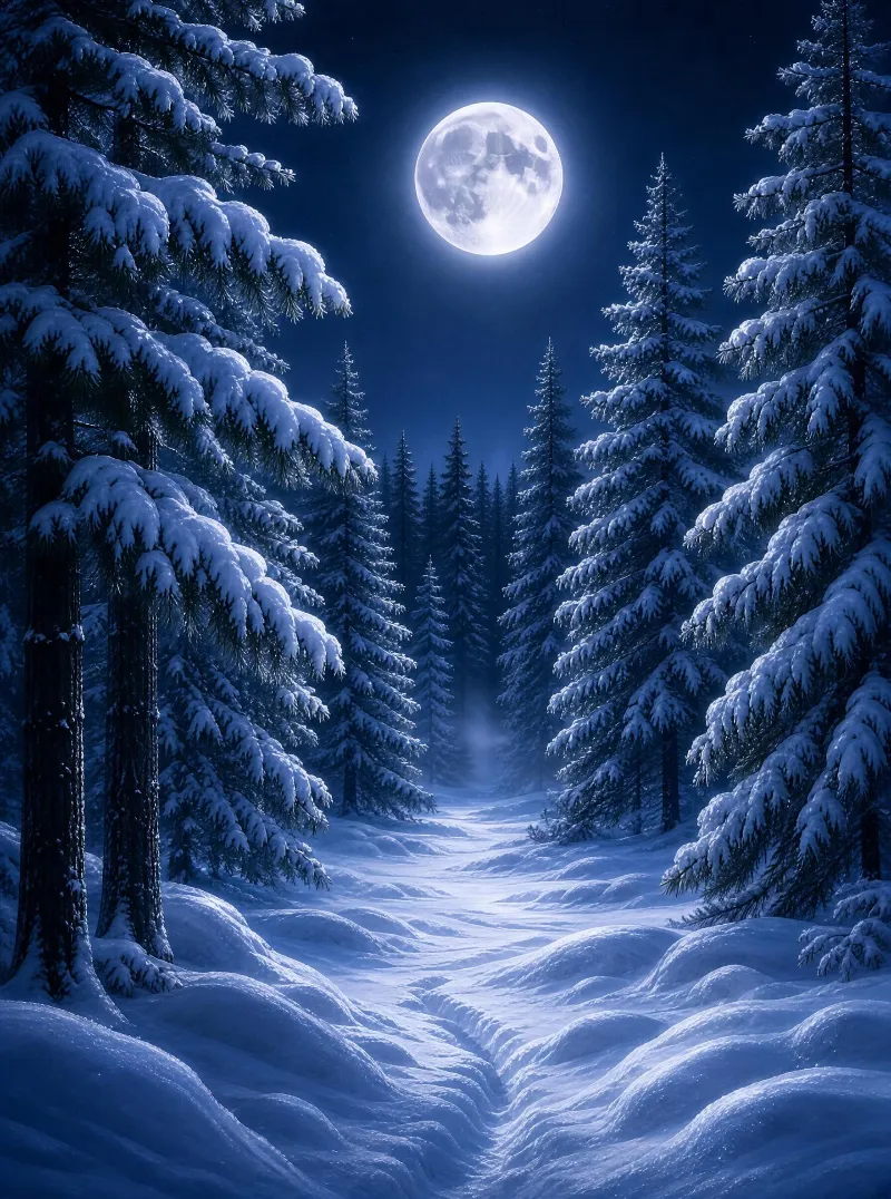 Moonlit Winter Forest