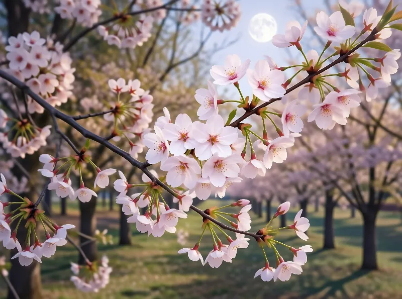 Cherry Blossoms Under the Moon