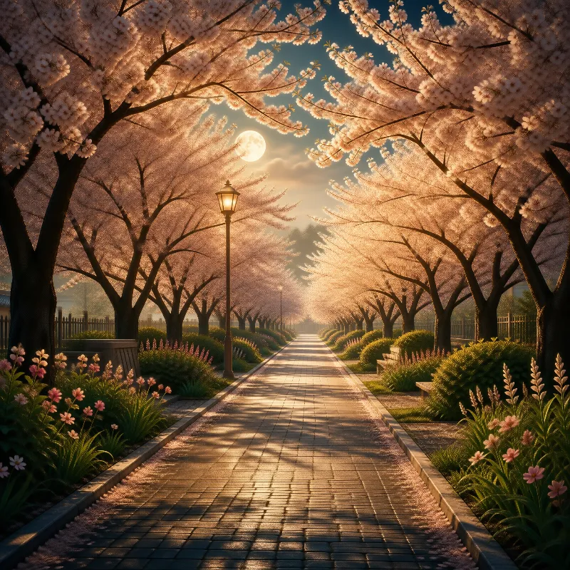 Moonlit Cherry Blossom Path