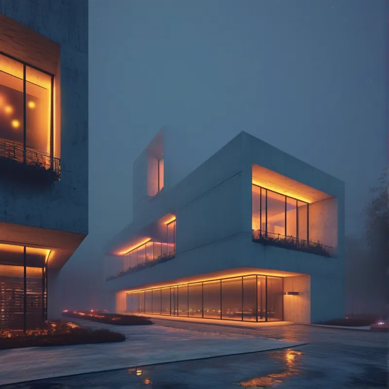 Modern Villa in Misty Night
