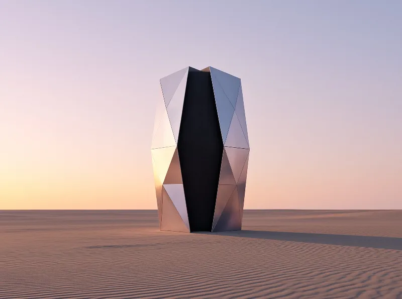 Geometric Obelisk in Desert