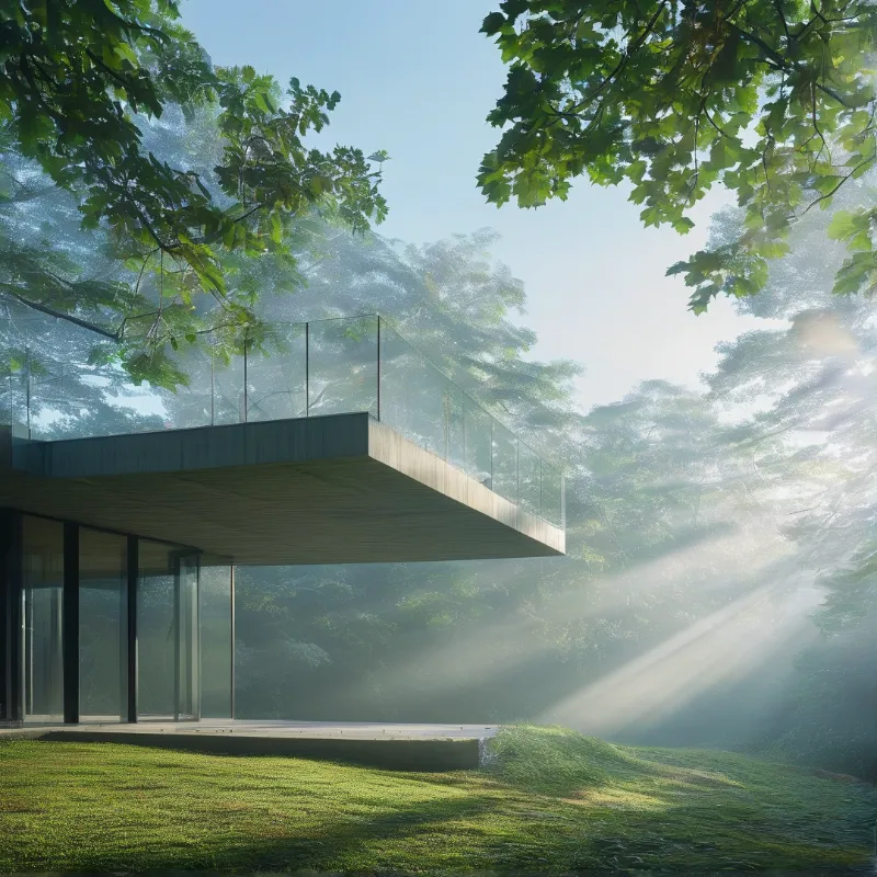 Modern House in Misty Forest