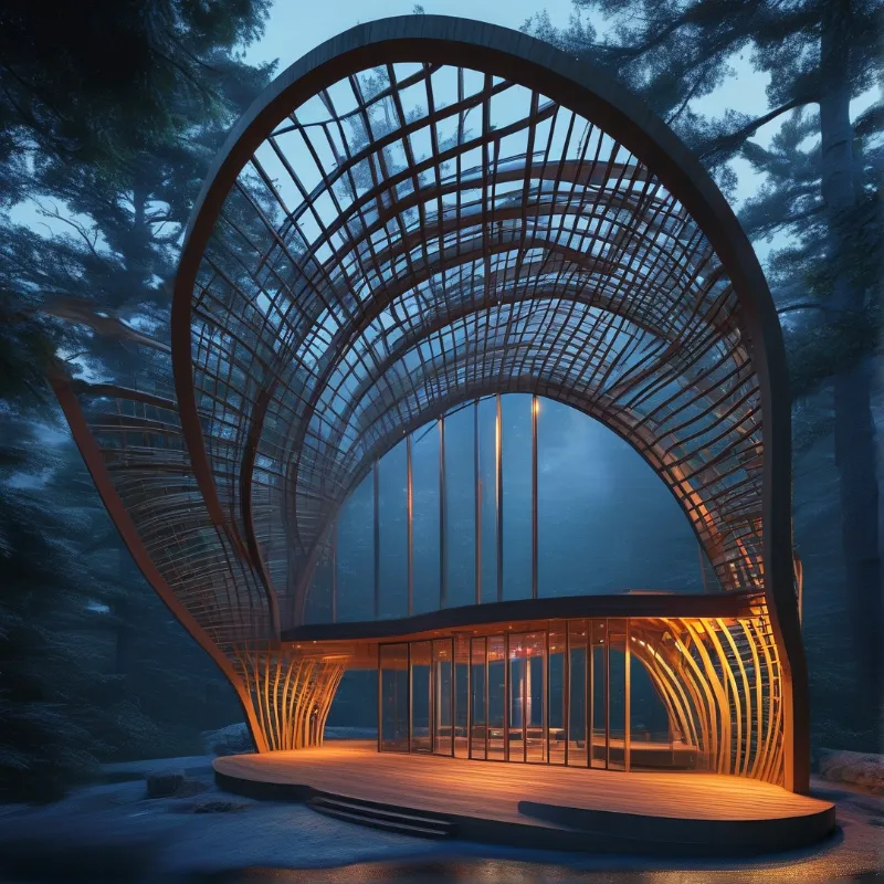Modern Wooden Pavilion in Forest