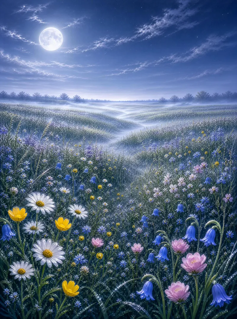 Moonlit Wildflower Field