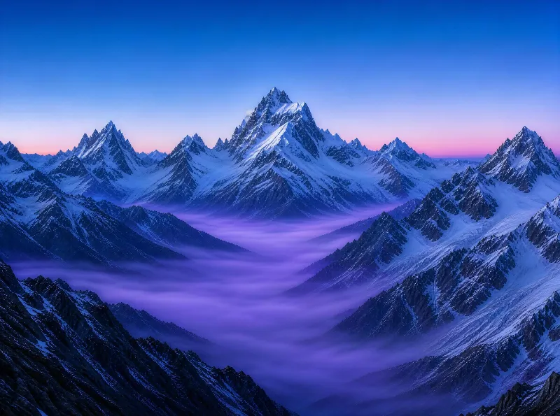 Snowy Mountain Peaks at Dawn