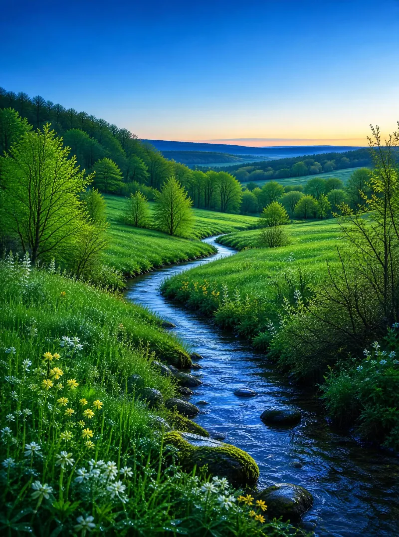 Serene River Valley Landscape
