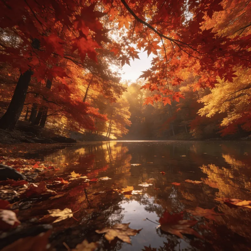 Autumn Forest Reflected in Still Water