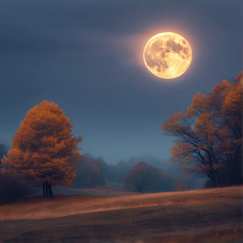 Full Moon Over Autumn Trees