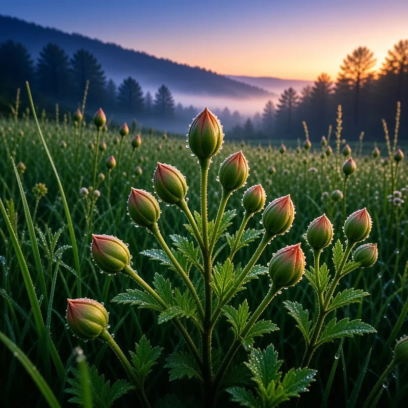 Dewy Flower Buds at Sunrise