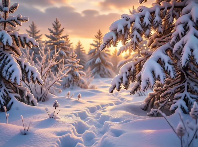 Snowy Forest at Golden Hour