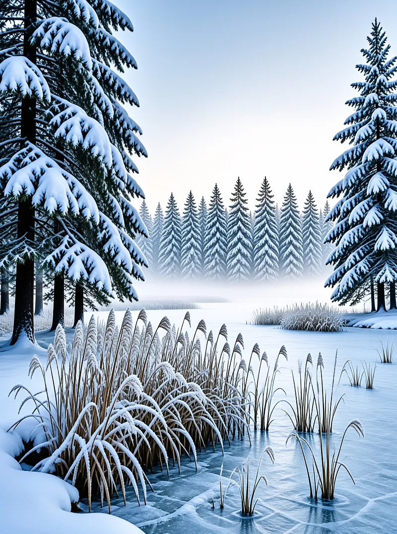 Frozen Winter Lake Landscape