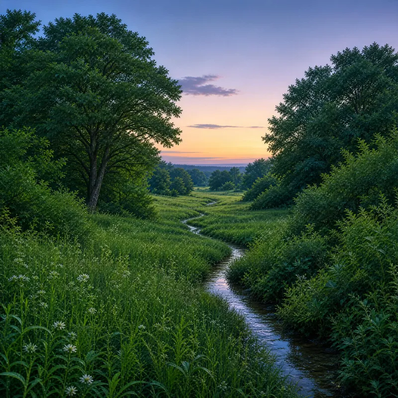 Serene Stream at Sunset