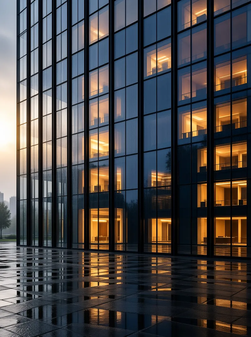 Modern Glass Building at Dusk