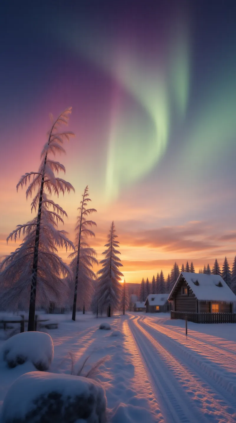 Aurora Over Snowy Village