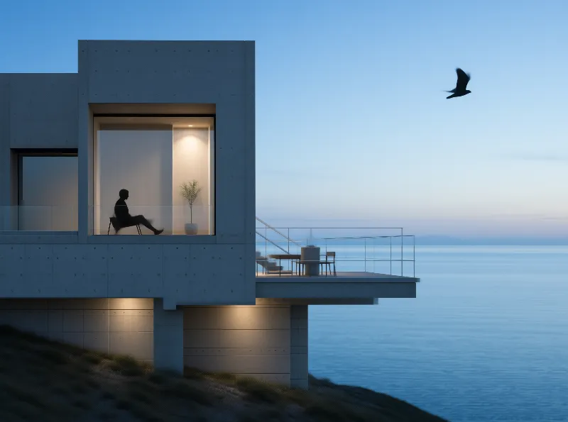 Modern Cliffside House at Dusk