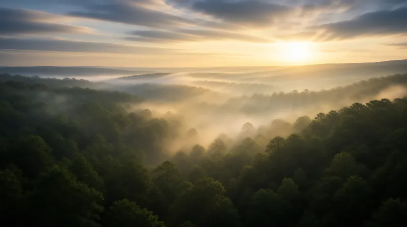 Misty Forest at Sunrise